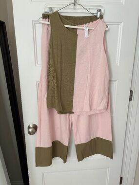 Two piece color block cropped pant set from anthropologie